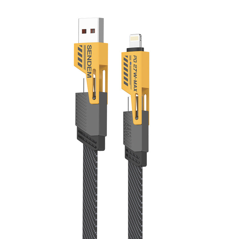 Cavo dati e ricarica USB-A / USB-C - Lightning / microUSB Sendem M84 2in1, 65W, 1m, giallo 