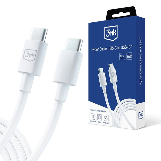 Cavo dati e ricarica USB-C - USB-C 3MK Hyper, 100W, 1,2 m, bianco 