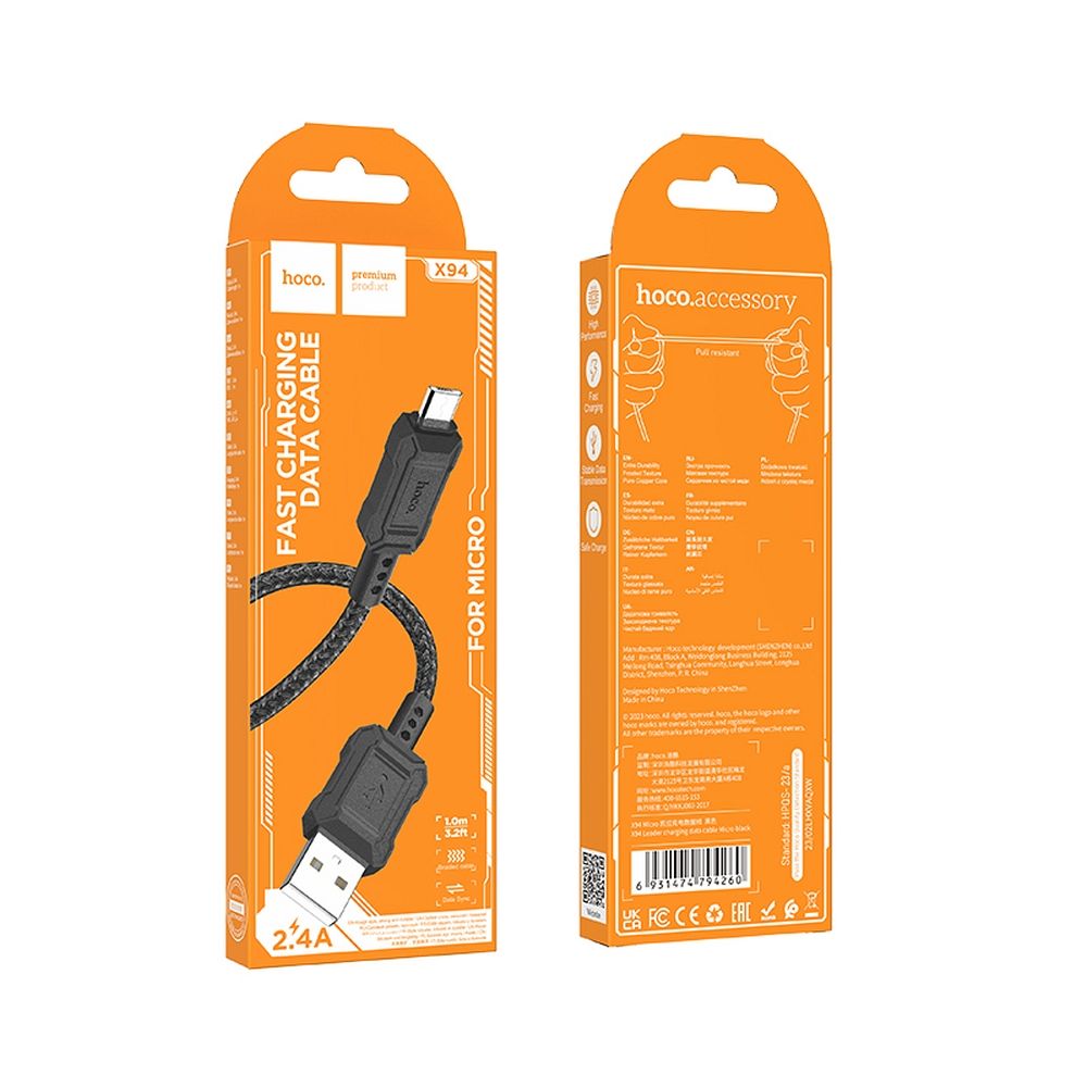 Cavo Dati e Ricarica USB-A - microUSB HOCO Leader X94, 18W, 1m, Nero