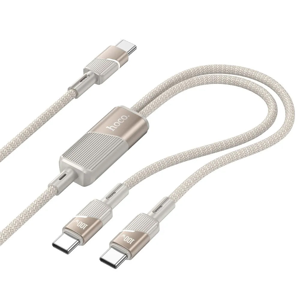 Cavo Dati e Ricarica USB-C - 2 x USB-C HOCO U139 2in1, 100W, 1.2m, Dorato