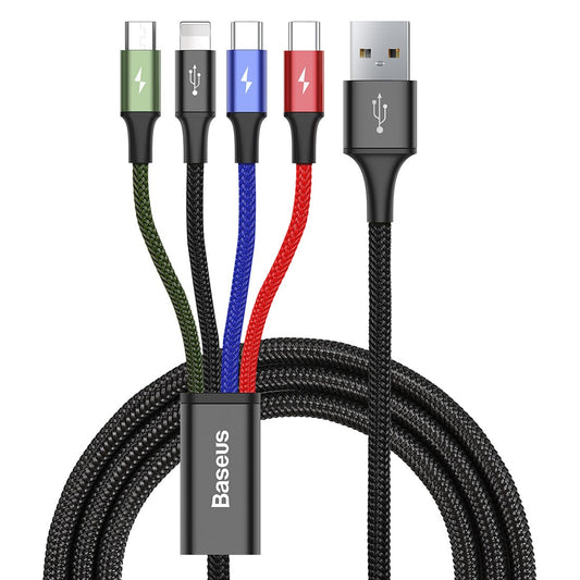 Cavo di ricarica USB-A - Lightning / microUSB / 2 x USB-C Baseus Rapid 4in1, 20W, 1,2 m, nero CA1T4-B01