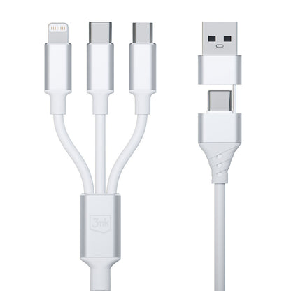 Cavo di ricarica USB-A / USB-C - Lightning / microUSB / USB-C 3MK Hyper 3in1, 12W, 1,5 m, bianco 