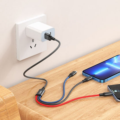 Cavo di Ricarica USB-A - Lightning / microUSB / USB-C HOCO X76 3in1, 18W, 1m, Multicolore