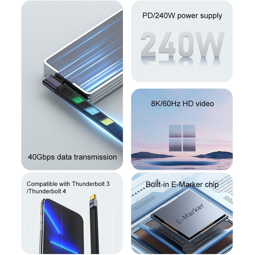 Cavo Dati e Ricarica USB-C - USB-C OEM Angled 8K Video, 240W, 0.15m, Nero
