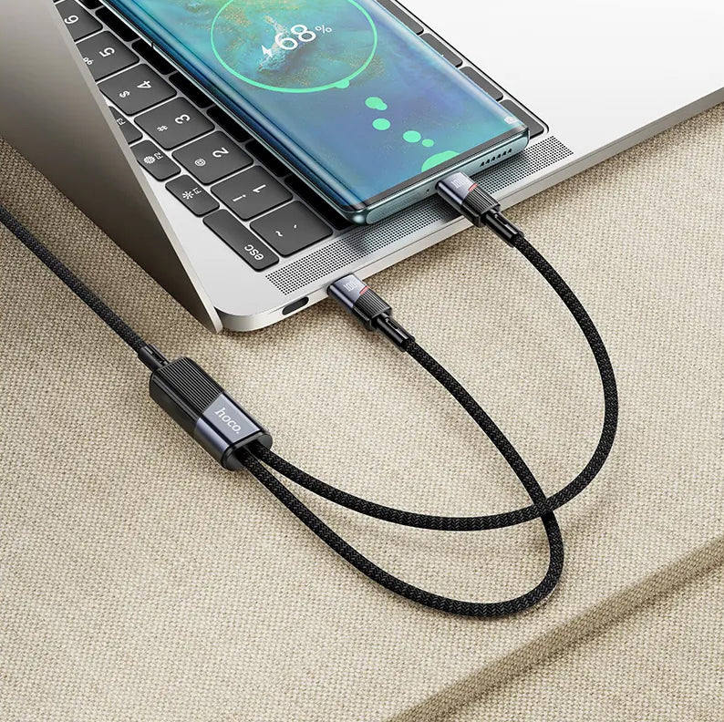 Cavo Dati e Ricarica USB-C - 2 x USB-C HOCO U139 2in1, 100W, 1.2m, Nero