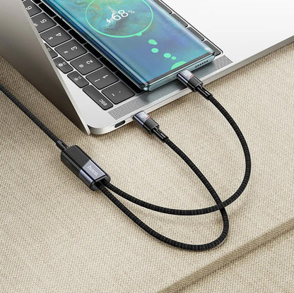 Cavo Dati e Ricarica USB-C - 2 x USB-C HOCO U139 2in1, 100W, 1.2m, Nero