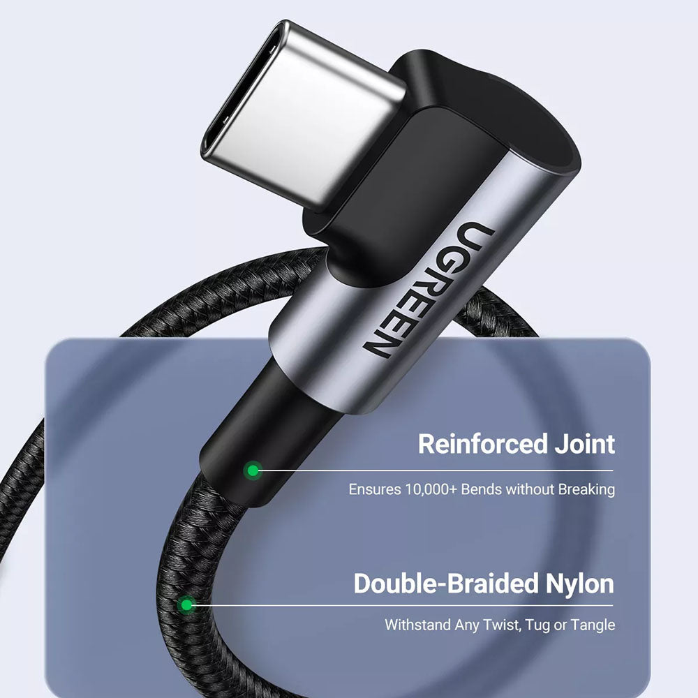 UGREEN US335 Angled USB-C to USB-C Data and Charging Cable, 100W, 2m, Black
