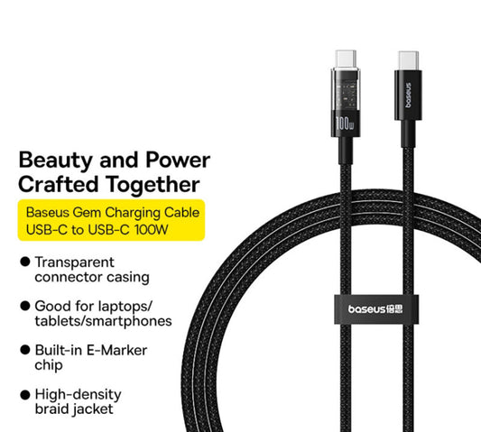 Cavo Dati e Ricarica USB-C - USB-C Baseus Gem, 100W, 2m, Nero P10373000111-01