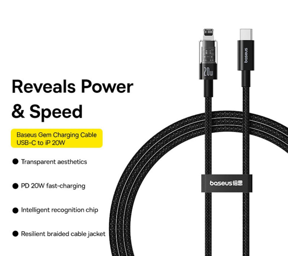 Cavo Dati e Ricarica USB-C - Lightning Baseus Gem, 20W, 2m, Nero P10373001111-01