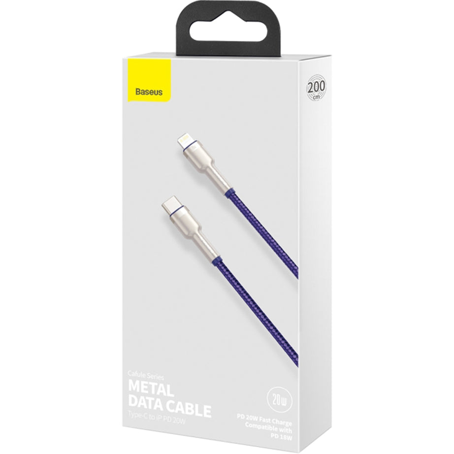 Cavo Dati e Ricarica USB-C - Lightning Baseus Cafule Metal Series, 20W, 2m, Viola CATLJK-B05