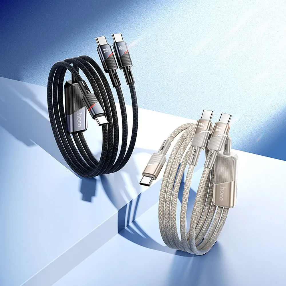 Cavo Dati e Ricarica USB-C - 2 x USB-C HOCO U139 2in1, 100W, 1.2m, Dorato