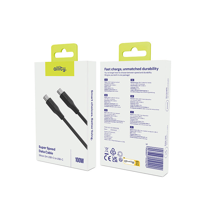 Cavo Dati e Ricarica USB-C - USB-C Allity. AUC-02, 100W, 2m, Nero