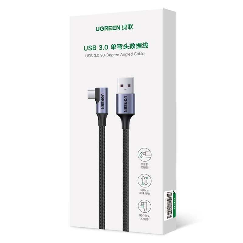 Cavo dati e ricarica USB-A - USB-C UGREEN US385 angolato, 60W, 1m, grigio 