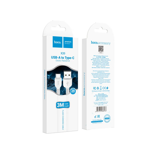 Cavo Dati e Ricarica USB-A - USB-C HOCO Flash X20, 18W, 3m, Bianco