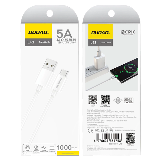 Cavo Dati e Ricarica USB-A - USB-C Dudao L4ST, 100W, 1m, Bianco