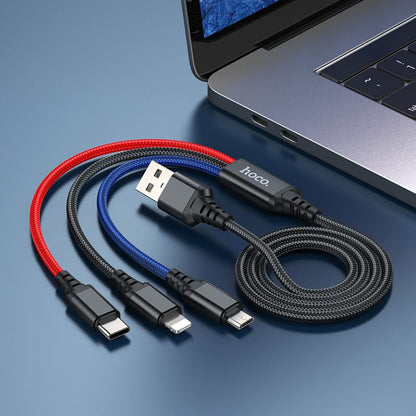 Cavo di Ricarica USB-A - Lightning / microUSB / USB-C HOCO X76 3in1, 18W, 1m, Multicolore