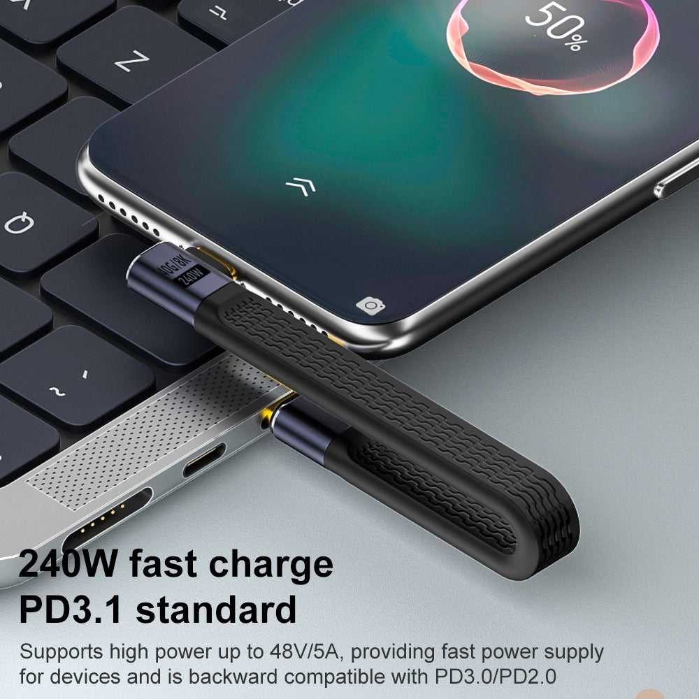 Cavo Dati e Ricarica USB-C - USB-C OEM Angled 8K Video, 240W, 0.15m, Nero