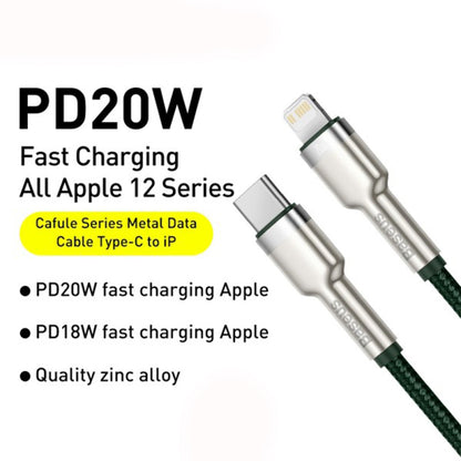 Cavo Dati e Ricarica USB-C - Lightning Baseus Cafule Metal Series, 20W, 2m, Verde CATLJK-B06