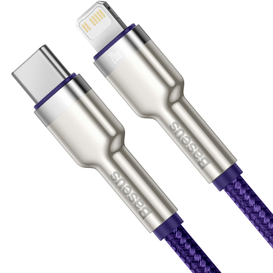 Cavo Dati e Ricarica USB-C - Lightning Baseus Cafule Metal Series, 20W, 2m, Viola CATLJK-B05