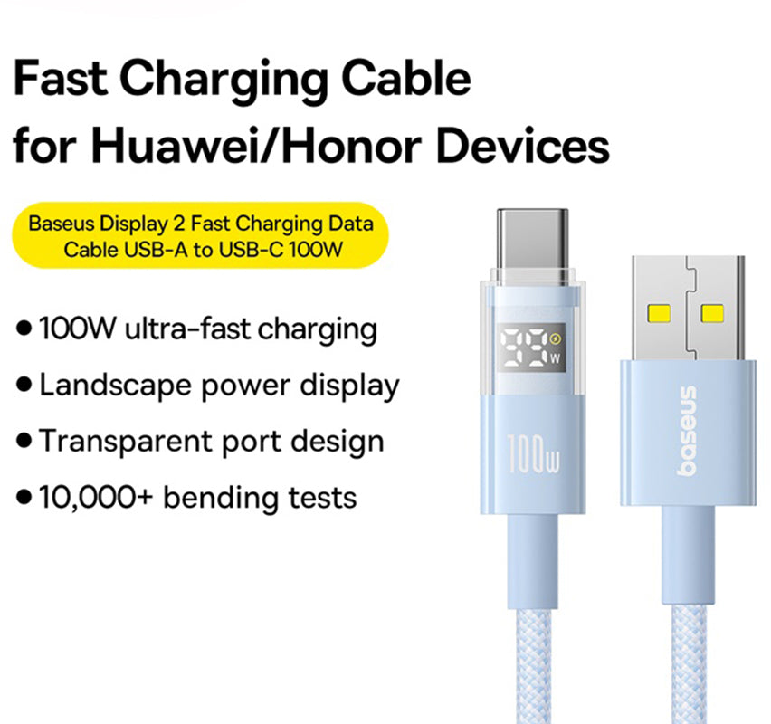 Cavo Dati e Ricarica USB-A - USB-C Baseus Display 2, 100W, 2m, Blu P10382701311-01