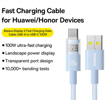 Cavo Dati e Ricarica USB-A - USB-C Baseus Display 2, 100W, 2m, Blu P10382701311-01
