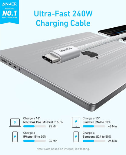 Cavo Dati e Ricarica USB-C - USB-C Anker Zolo, 240W, 1m, Bianco A8060H21