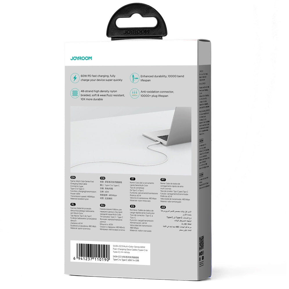 Cavo Dati e Ricarica USB-C - USB-C Joyroom Multi-Color S-A34, 60W, 1m, Bianco