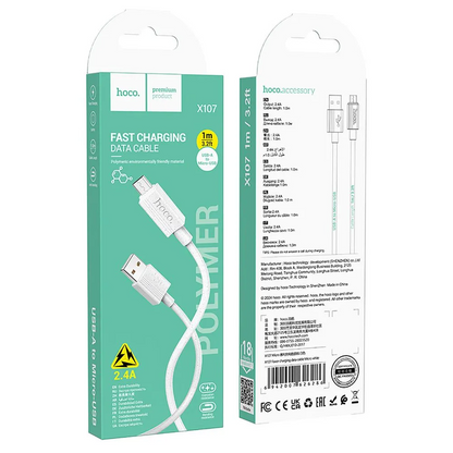 Cavo Dati e Ricarica USB-A - microUSB HOCO X107, 18W, 1m, Bianco