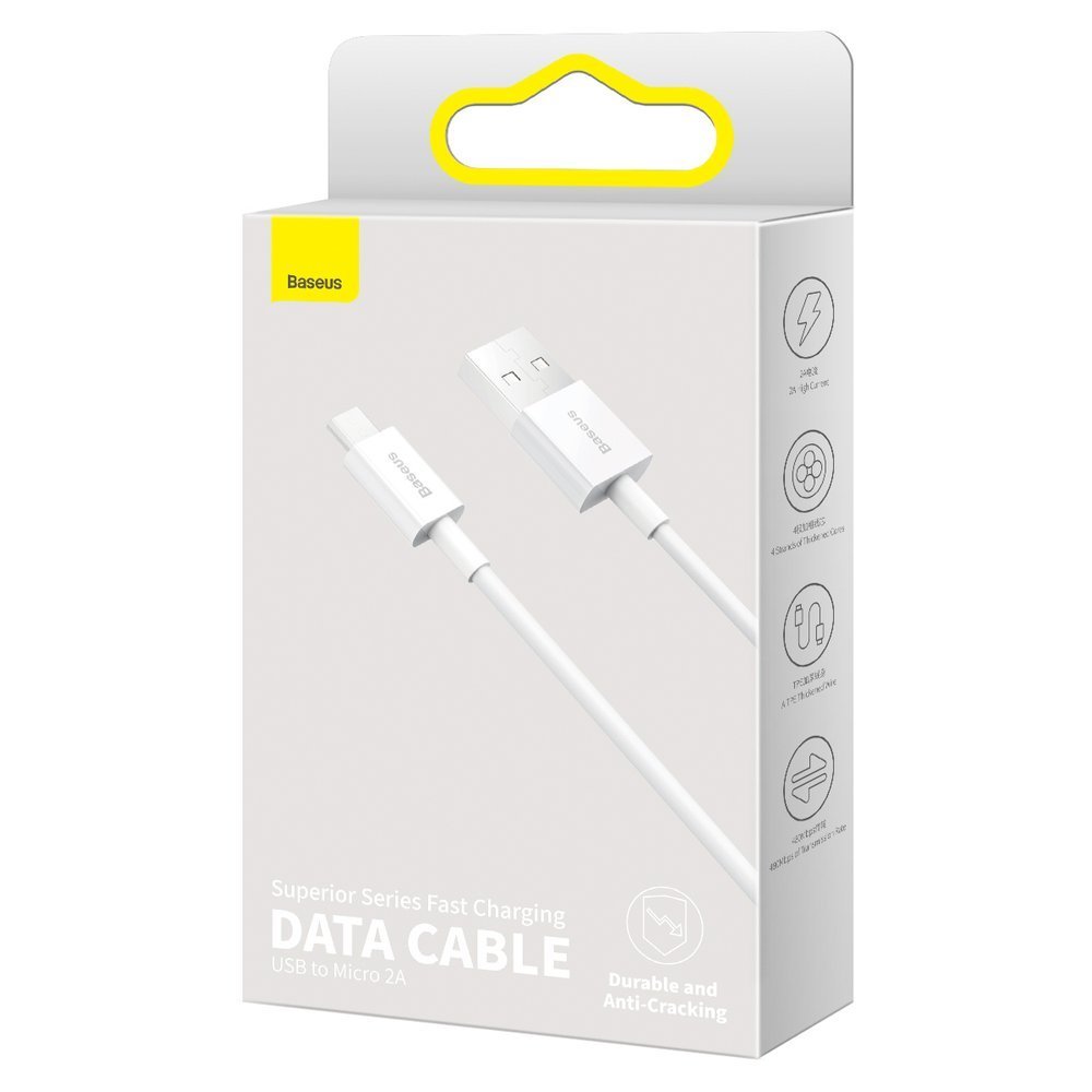 Cavo Dati e Ricarica USB-A - microUSB Baseus Superior Series, 18W, 2m, Bianco CAMYS-A02