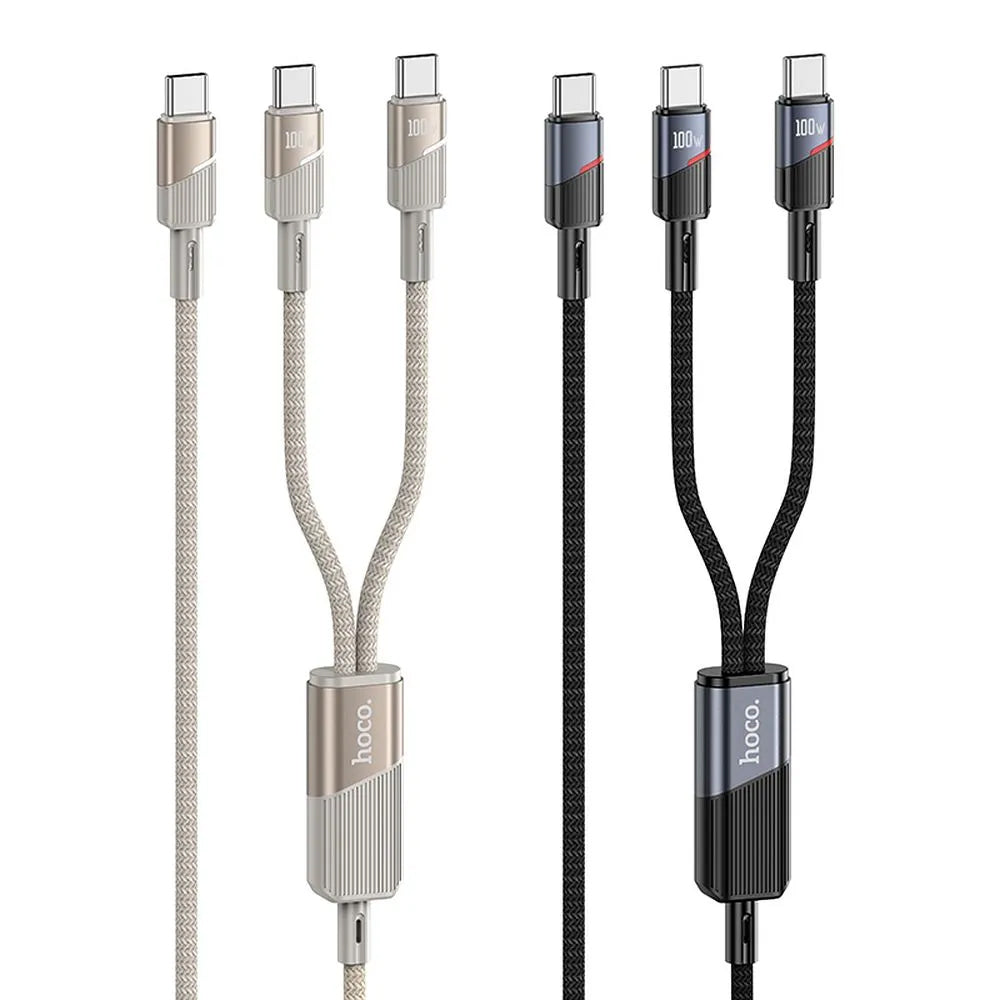 Cavo Dati e Ricarica USB-C - 2 x USB-C HOCO U139 2in1, 100W, 1.2m, Dorato