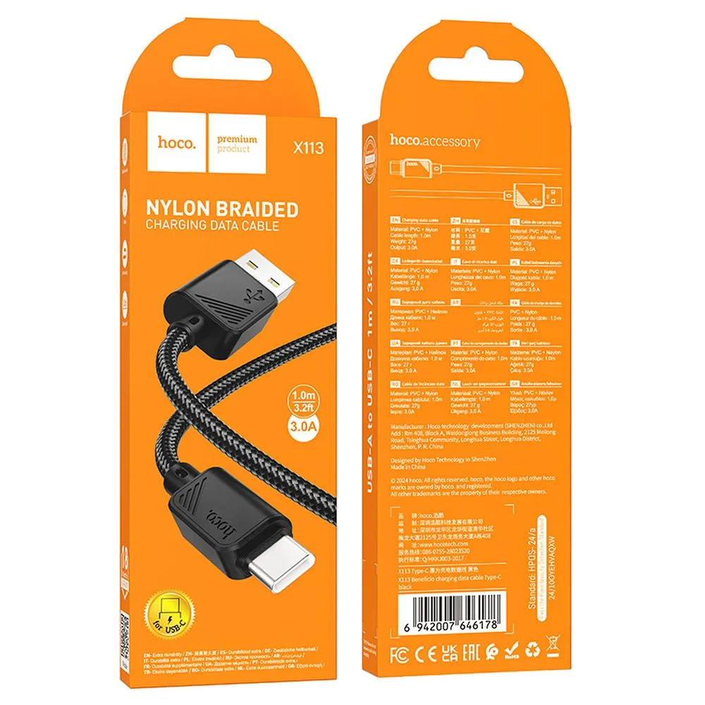 Cavo Dati e Ricarica USB-A - USB-C HOCO X113, 18W, 1m, Nero