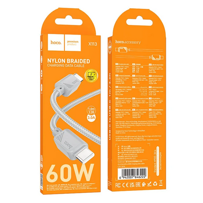 Cavo Dati e Ricarica USB-C - USB-C HOCO X113, 60W, 1m, Grigio