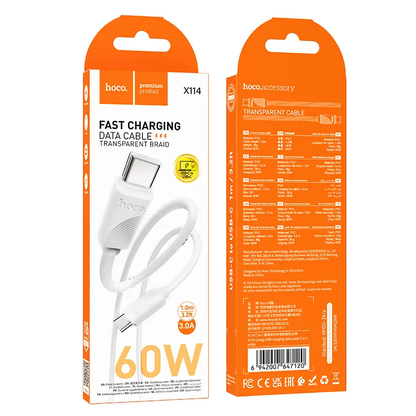 Cavo Dati e Ricarica USB-C - USB-C HOCO X114, 60W, 1m, Bianco