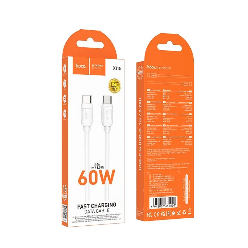 Cavo Dati e Ricarica USB-C - USB-C HOCO X115, 240W, 1m, Bianco