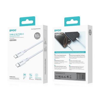 Cavo Dati e Ricarica USB-C - USB-C BWOO BO-X283CC-2M, 60W, 2m, Bianco