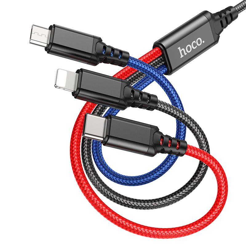 Cavo di Ricarica USB-A - Lightning / microUSB / USB-C HOCO X76 3in1, 18W, 1m, Multicolore