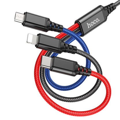 Cavo di Ricarica USB-A - Lightning / microUSB / USB-C HOCO X76 3in1, 18W, 1m, Multicolore