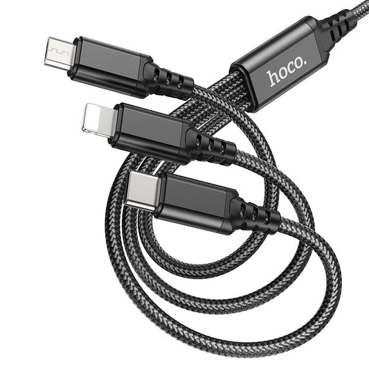Cavo di Ricarica USB-A - Lightning / microUSB / USB-C HOCO X76 3in1, 18W, 1m, Nero