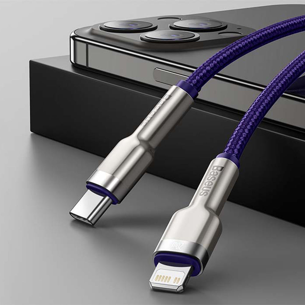 Cavo Dati e Ricarica USB-C - Lightning Baseus Cafule Metal Series, 20W, 1m, Viola CATLJK-A05