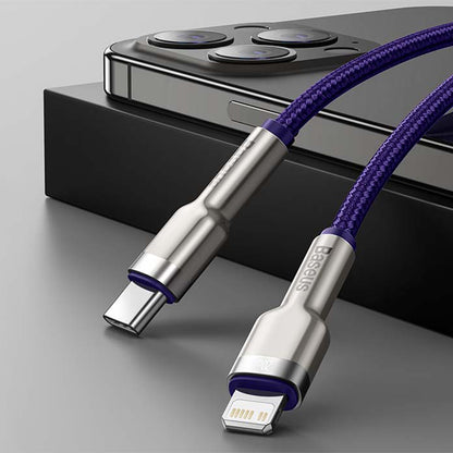 Cavo Dati e Ricarica USB-C - Lightning Baseus Cafule Metal Series, 20W, 1m, Viola CATLJK-A05