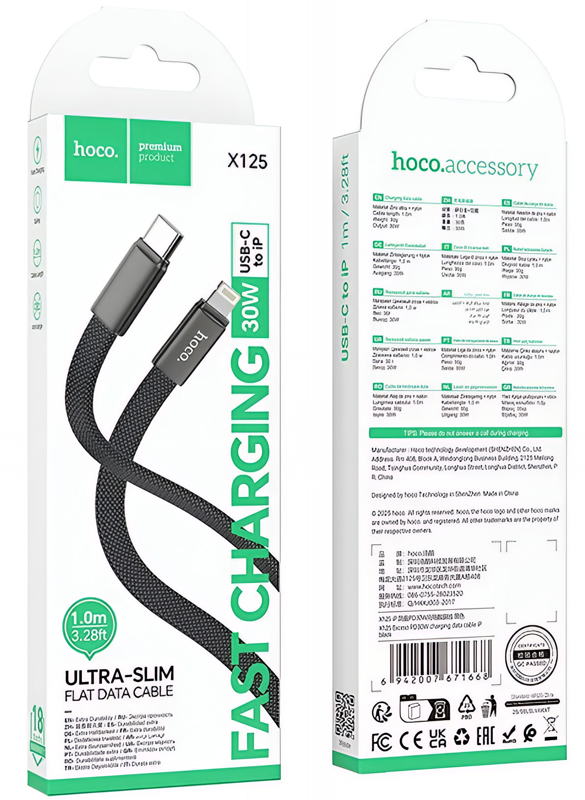 Cavo Dati e Ricarica USB-C - Lightning HOCO X125, 30W, 1m, Nero