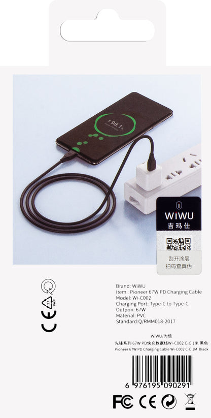 Cavo dati e ricarica USB-C - USB-C WiWu Wi-C002, 67W, 1m, nero 