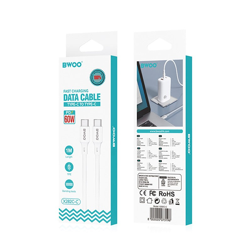 Cavo Dati e Ricarica USB-C - USB-C BWOO X282, 60W, 1m, Bianco