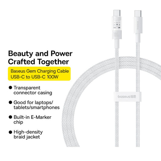 Cavo Dati e Ricarica USB-C - USB-C Baseus Gem, 100W, 2m, Bianco P10373000211-01