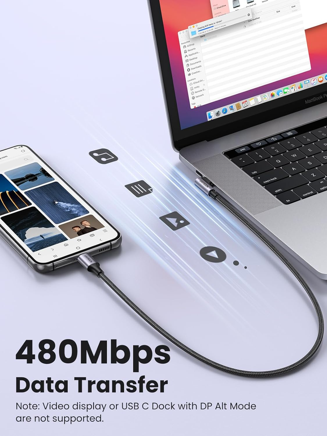 Cavo Dati e Ricarica USB-C - USB-C UGREEN US255 Angled, 60W, 3m, Grigio