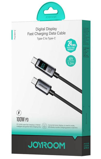 Cavo Dati e Ricarica USB-C - USB-C Joyroom S-A16 Pro Prism Display, 100W, 1.2m, Nero