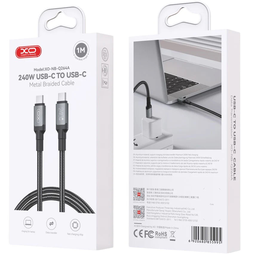 USB-C Data and Charging Cable - USB-C XO Design NB-Q264A, 240W, 1m, Black