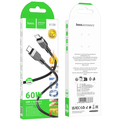 Cavo Dati e Ricarica USB-C - USB-C HOCO X109, 60W, 3m, Nero