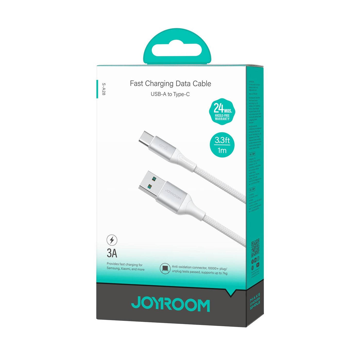 Cavo Dati e Ricarica USB-A - USB-C Joyroom S-A28 Flash, 18W, 1m, Bianco