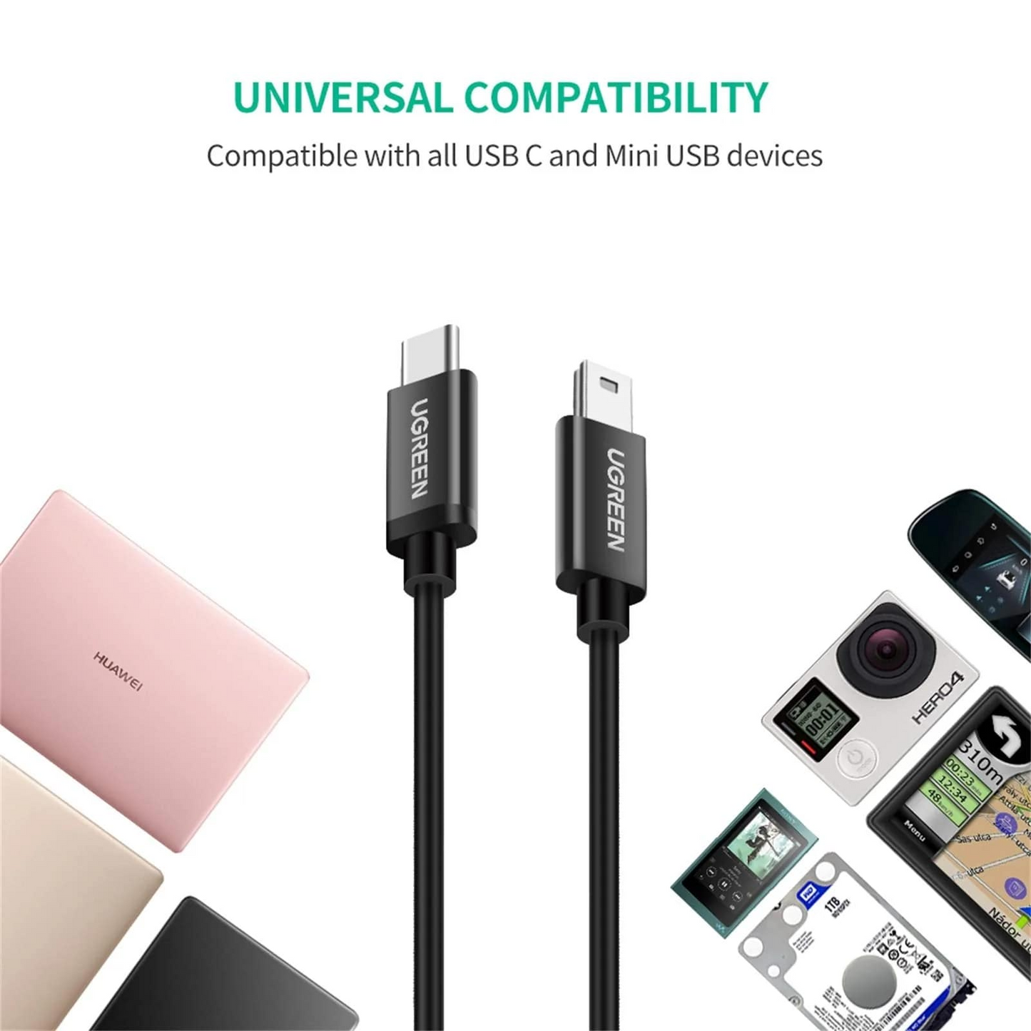 Cavo Dati e Ricarica USB-C - miniUSB UGREEN US242, 18W, 1m, Nero
